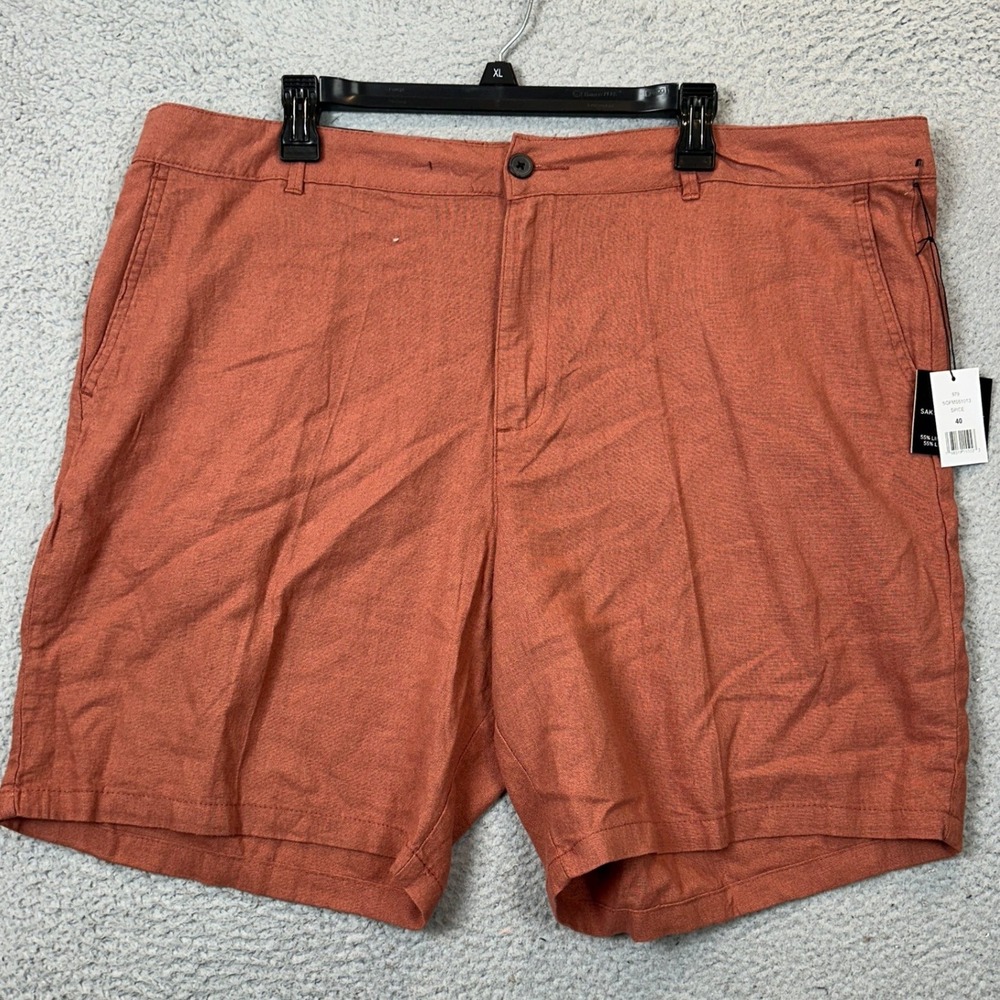 NEW Saks Fifth Avenue Shorts Mens 40 Linen Blend Spice Orange Chino Flat Front